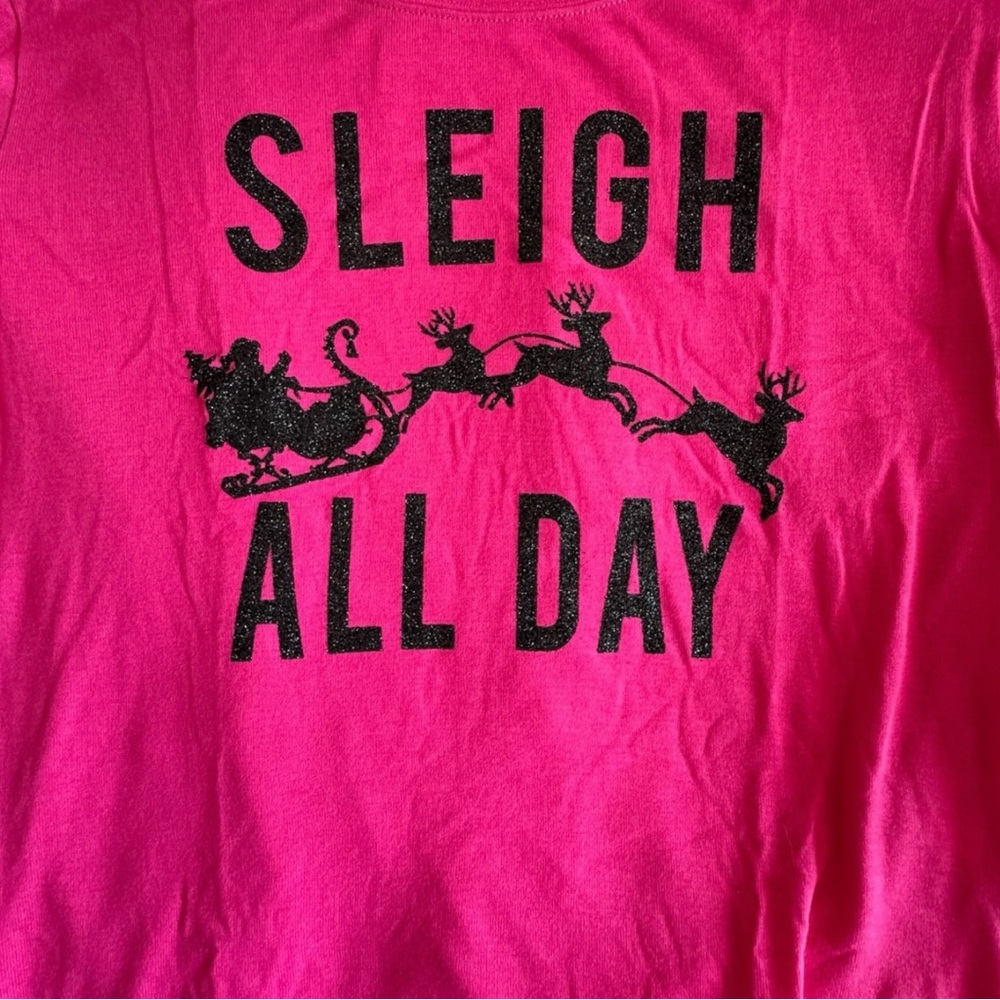 Sleigh All Day Neon Pink Tee with Black Glitter Print Size Medium NWT